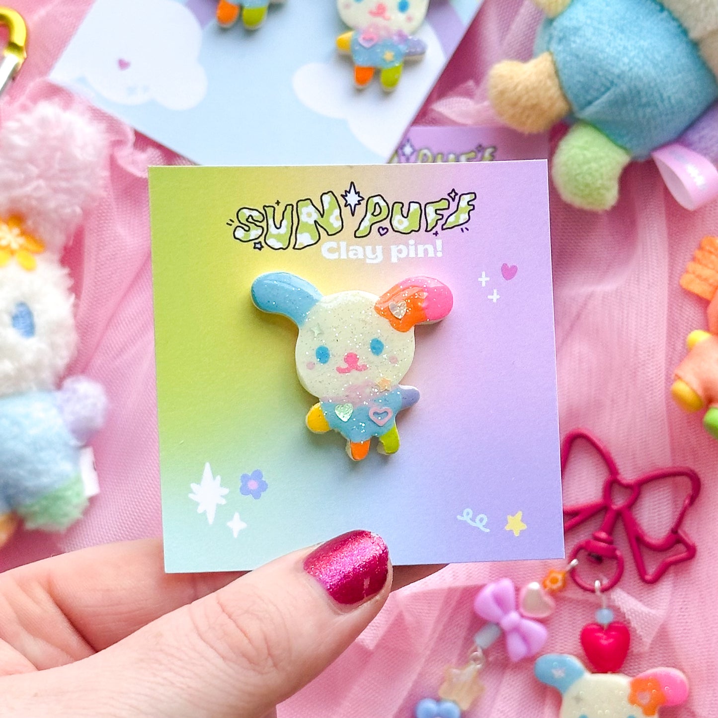 Pastel Bunny Clay Pin