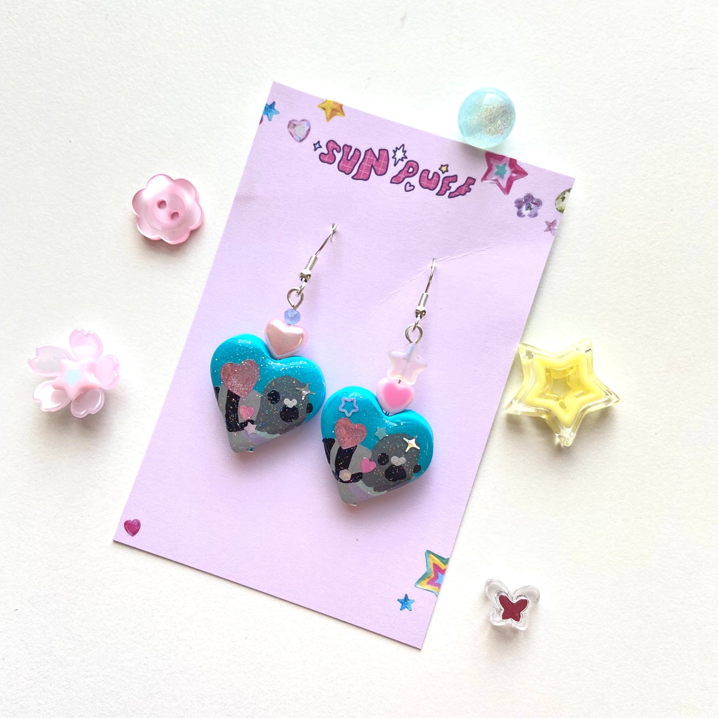 Teal Pigeon Heart Earrings
