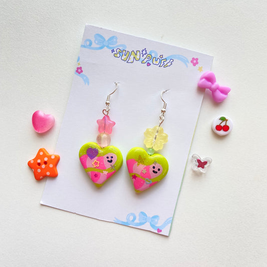 Green Worm Heart Earrings