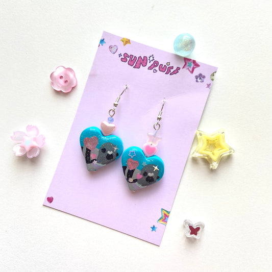 Teal Pigeon Heart Earrings