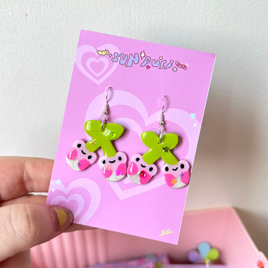 Pink Cherry Frog Earrings