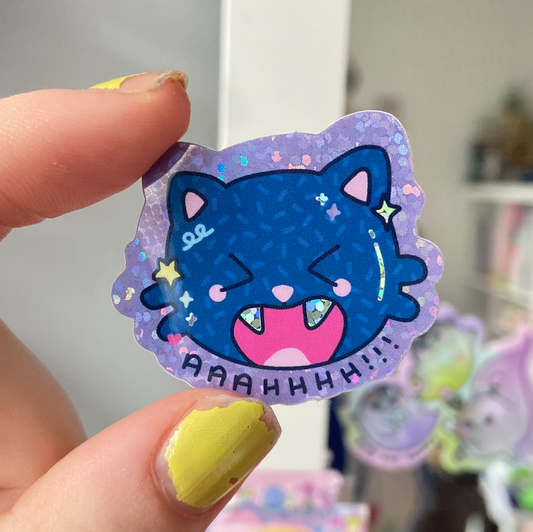 Screaming Kitty Glitter Sticker